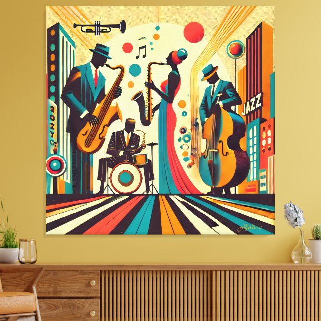 Mid Century Jazz Age Quartet Canvas Print (Insitu(LivingRoom))