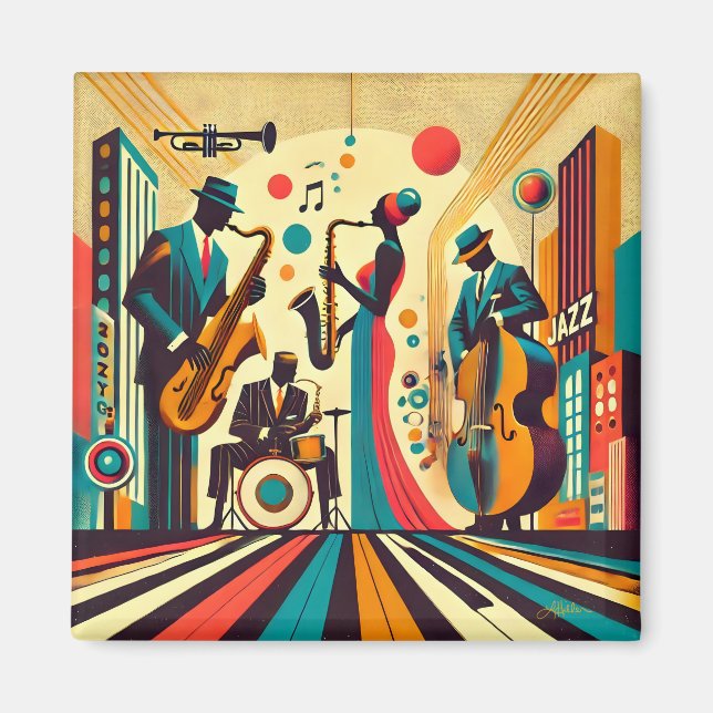 Mid Century Jazz Age Quartet Magnet (Front)