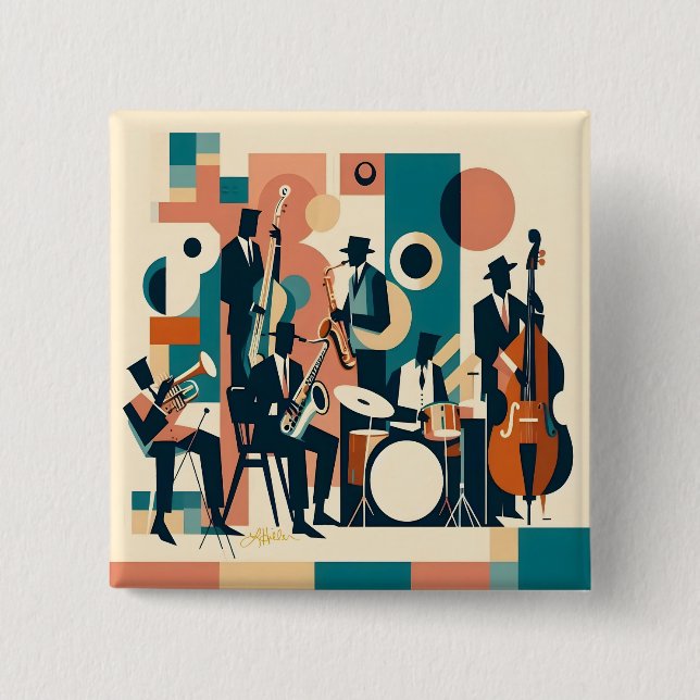 Mid Century Jazz Age Sextet 2 Inch Square Button (Front)