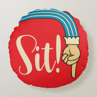 Mid- Century Jazzy Pointing Hand/Finger Manicule Round Pillow