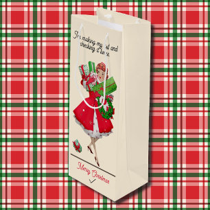 Mid Century Lady In High Heels Christmas Wine Gift Bag