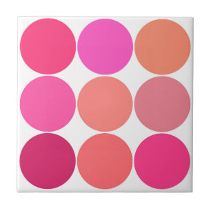 Mid-Century Large Dots, Fuchsia Pink and Coral Tile