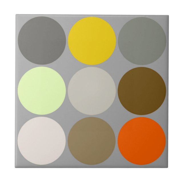 Mid-Century Large Dots, Grey, Gold and Orange Cera Tile (Front)
