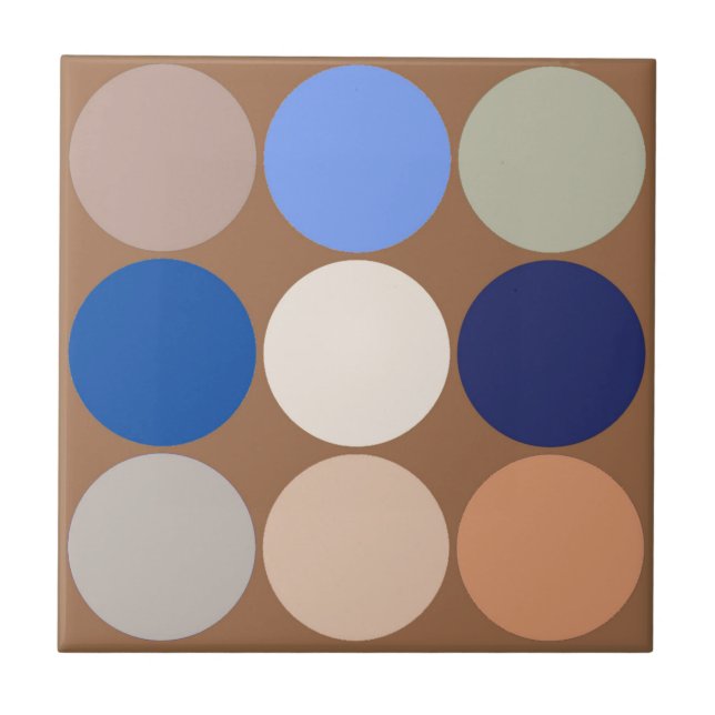 Mid-Century Large Dots, Taupe, Beige and Blue Tile (Front)