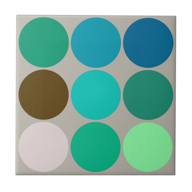 Mid-Century Large Dots, Turquoise and Grey  Tile (Front)