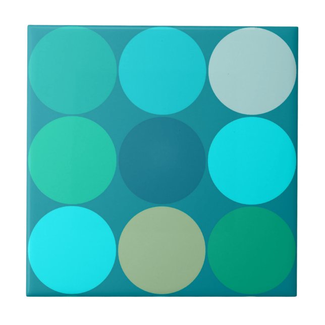 Mid-Century Large Dots, Turquoise, Aqua &  Beige Tile (Front)