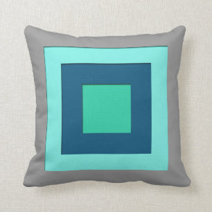 Mid-Century layered squares - blue & grey / grey Throw Pillow