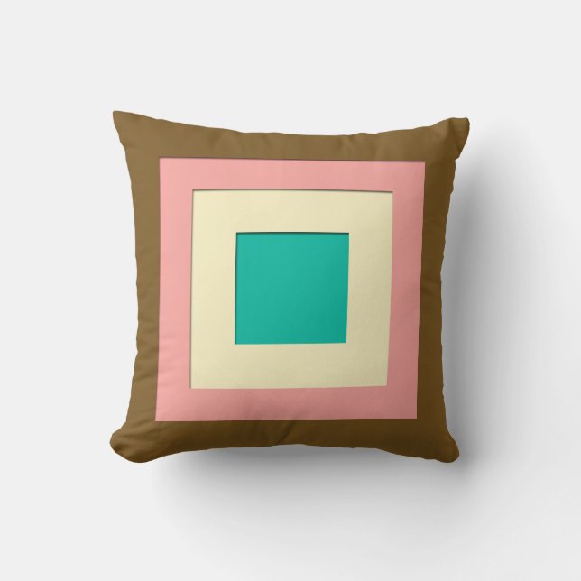 Mid-Century layered squares - brown & peach Throw Pillow (Front)