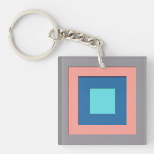 Mid-Century layered squares - grey, peach & blue Keychain