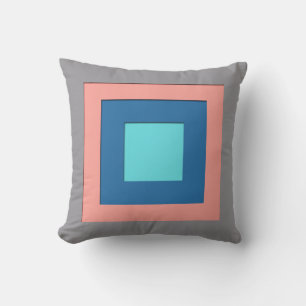 Mid-Century layered squares - grey, peach & blue Throw Pillow