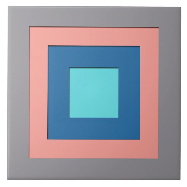 Mid-Century layered squares - grey, peach & blue Tile (Front)