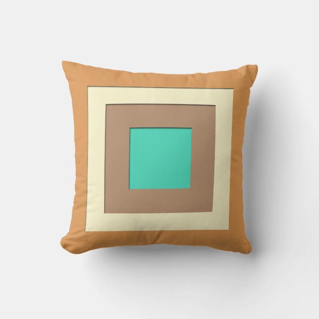 Mid-Century layered squares - tan & turquoise Throw Pillow (Front)