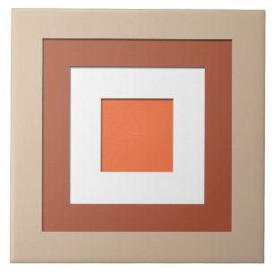 Mid-Century layered squares - taupe and coral Tile