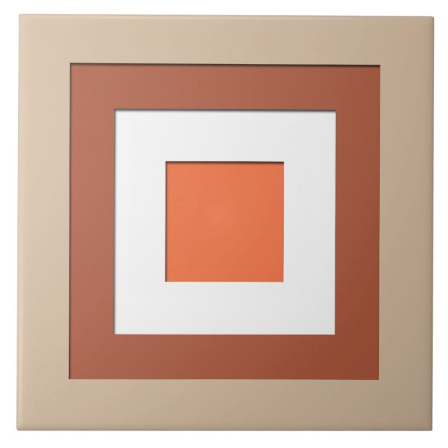 Mid-Century layered squares - taupe and coral Tile (Front)