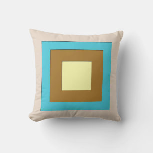 Mid-Century layered squares - taupe & turquoise Throw Pillow