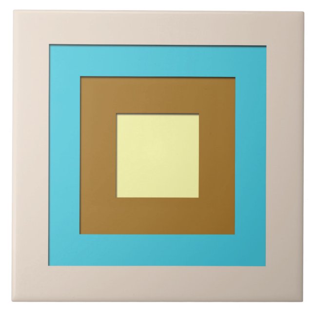 Mid-Century layered squares - taupe & turquoise Tile (Front)