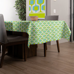Mid-Century Lime and Aqua Ovals and Circles Tablecloth