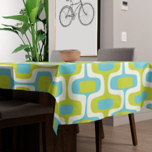 Mid-Century Lime and Aqua Ovals and Circles Tablecloth