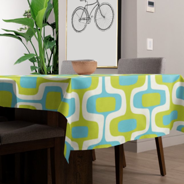 Mid-Century Lime and Aqua Ovals and Circles Tablecloth (Creator Uploaded)