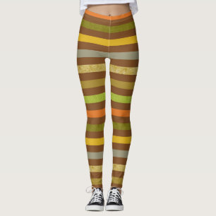 Mid Century Look Brown & Green Stripes Pattern Leggings