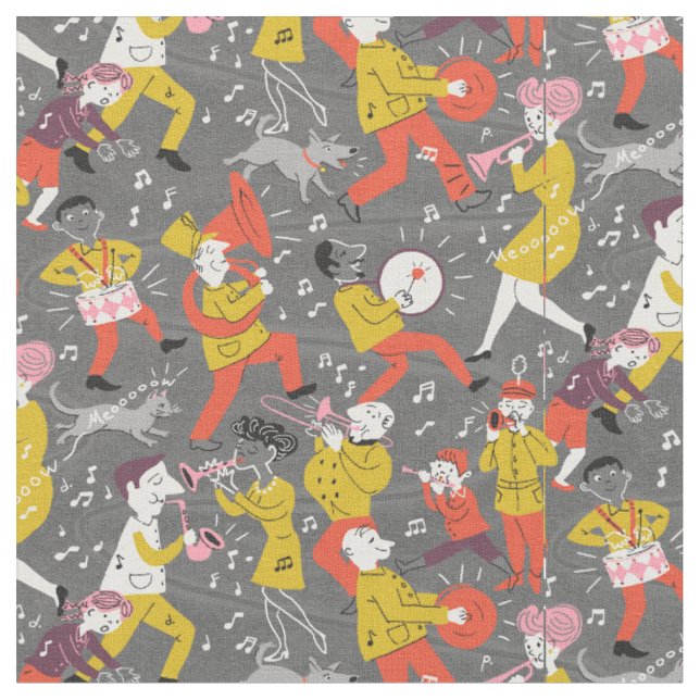 Mid Century Marching Band on Grey Fabric (Close Up)