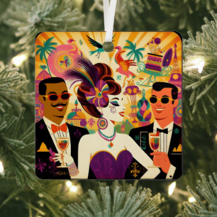 Mid Century Mardi Gras Cocktail Party Metal Ornament