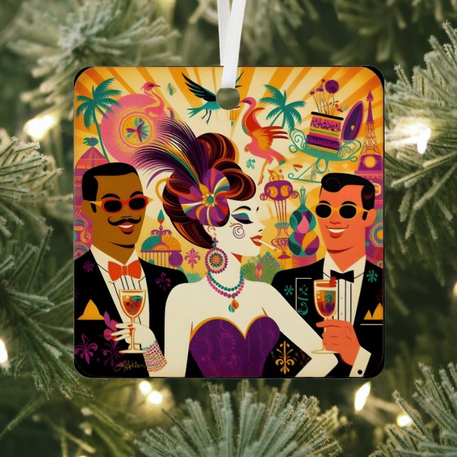 Mid Century Mardi Gras Cocktail Party Metal Ornament (Insitu)
