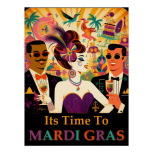 Mid Century Mardi Gras Cocktail Party Poster