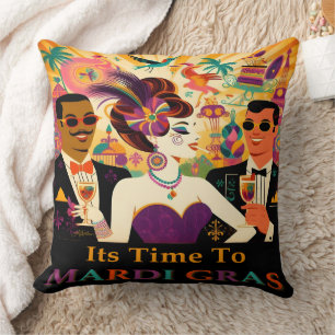 Mid Century Mardi Gras Cocktail Party Throw Pillow