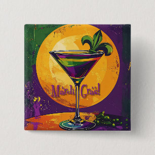 Mid Century Mardi Gras Sunset Fleur De Lis Martini 2 Inch Square Button