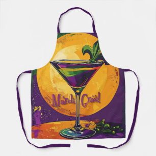 Mid Century Mardi Gras Sunset Fleur De Lis Martini Apron
