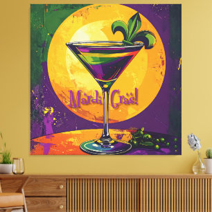 Mid Century Mardi Gras Sunset Fleur De Lis Martini Canvas Print