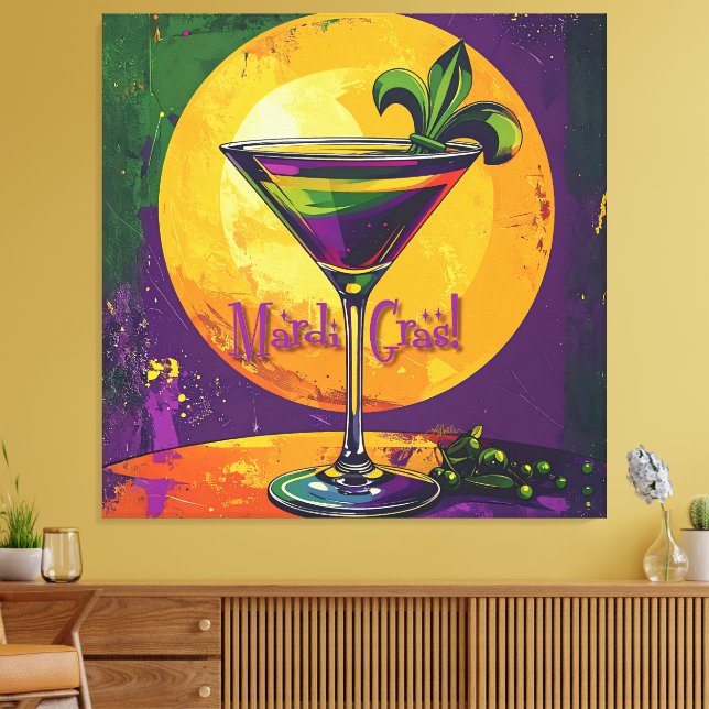 Mid Century Mardi Gras Sunset Fleur De Lis Martini Canvas Print (Insitu(LivingRoom))