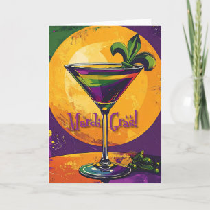 Mid Century Mardi Gras Sunset Fleur De Lis Martini Card