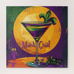 Mid Century Mardi Gras Sunset Fleur De Lis Martini Jigsaw Puzzle