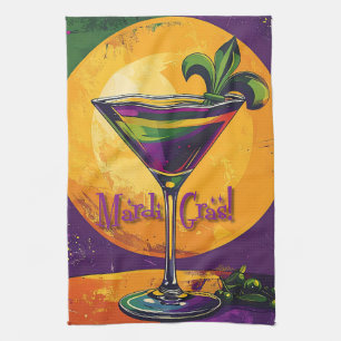 Mid Century Mardi Gras Sunset Fleur De Lis Martini Kitchen Towel