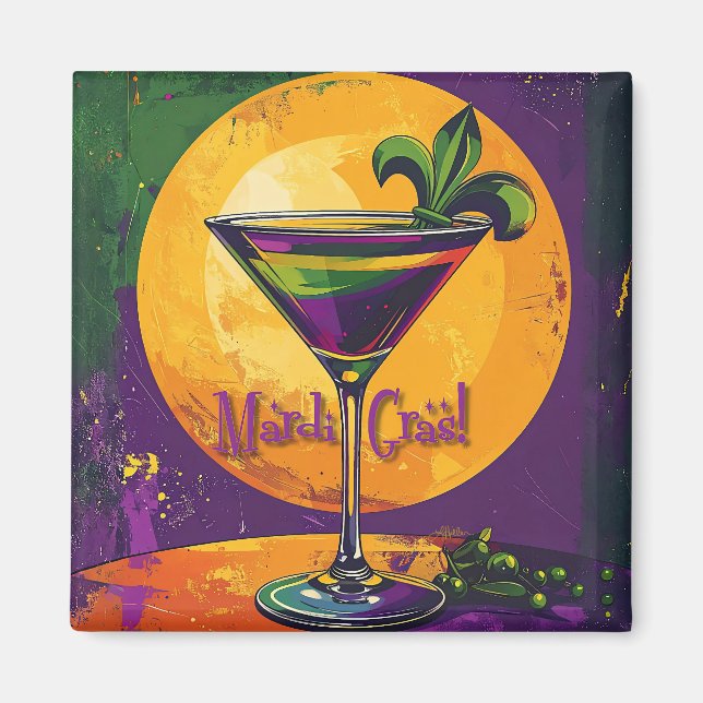 Mid Century Mardi Gras Sunset Fleur De Lis Martini Magnet (Front)