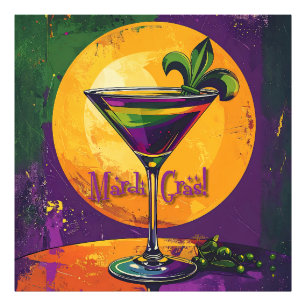 Mid Century Mardi Gras Sunset Fleur De Lis Martini Photo Print