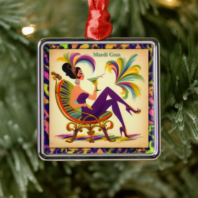 Mid Century Mardi Gras Woman With A Martini Metal Ornament (Tree)