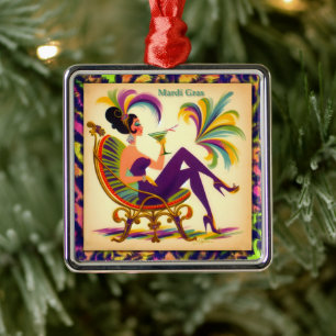Mid Century Mardi Gras Woman With A Martini Metal Ornament