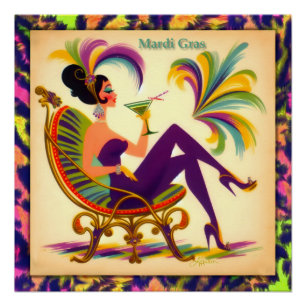 Mid Century Mardi Gras Woman With A Martini Poster