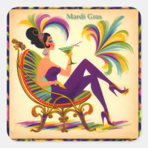 Mid Century Mardi Gras Woman With A Martini Square Sticker