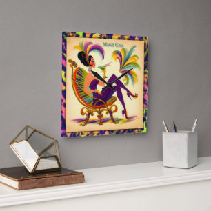 Mid Century Mardi Gras Woman With A Martini Square Wall Clock