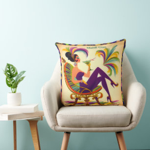 Mid Century Mardi Gras Woman With A Martini Throw Pillow