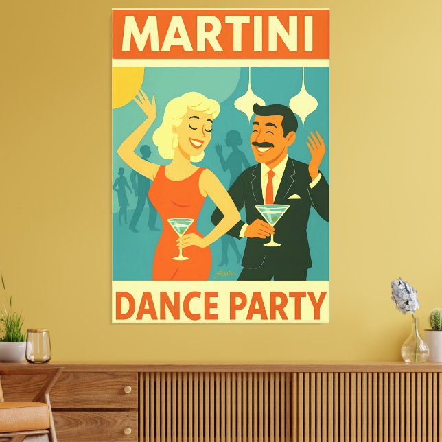 Mid Century Martini Dance Party Canvas Print (Insitu(LivingRoom))