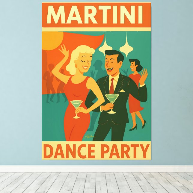 Mid Century Martini Dance Party Canvas Print (Insitu(Wood Floor))