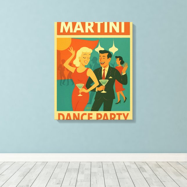 Mid Century Martini Dance Party Canvas Print (Insitu(Wood Floor))