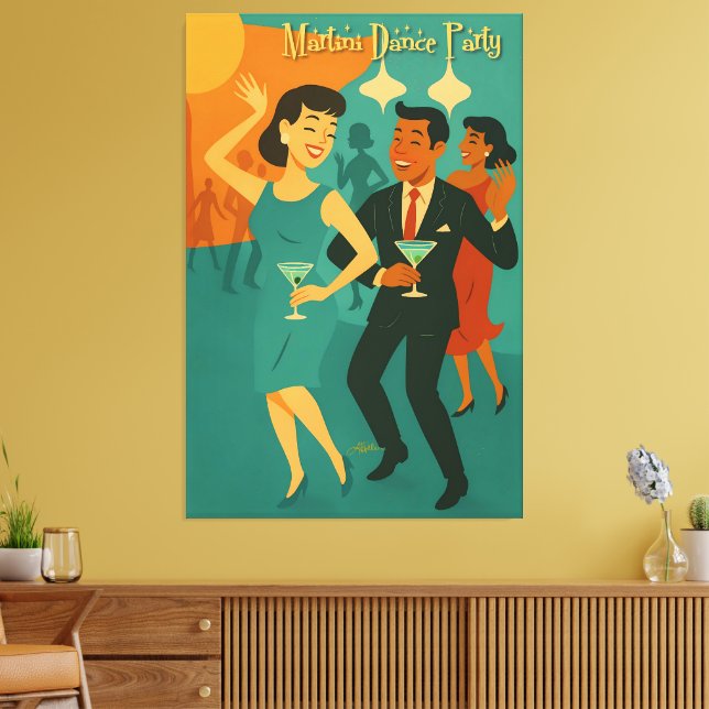 Mid Century Martini Dance Party Canvas Print (Insitu(LivingRoom))