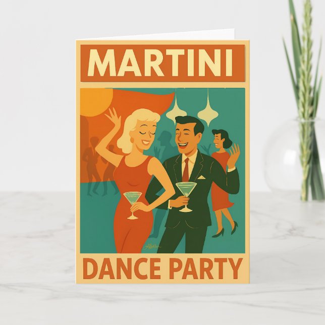 Mid Century Martini Dance Party Card (Front)