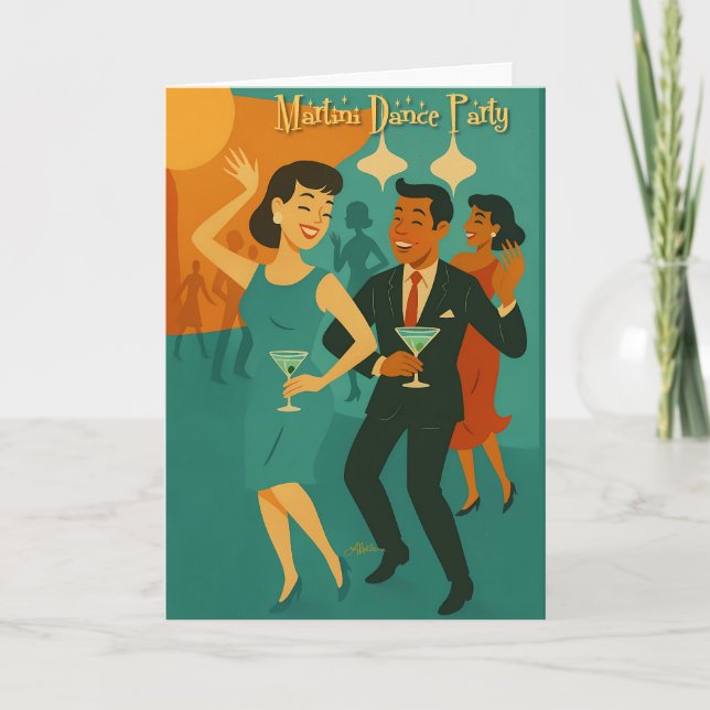Mid Century Martini Dance Party Card (Front)